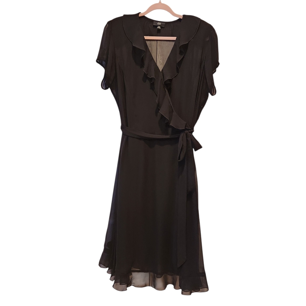 J.B.S. Women's Size 18W Chiffon Black Ruffle Midi Dress